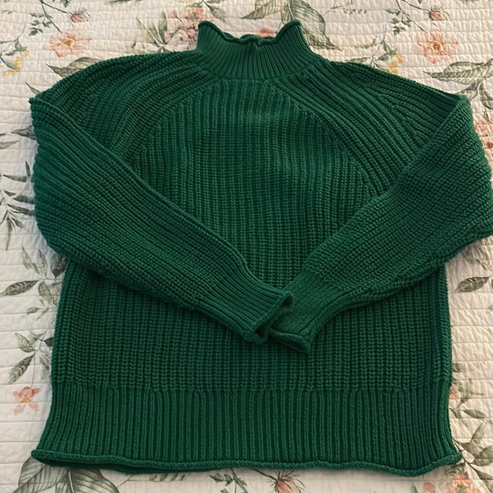 J. Crew Green Turtle Neck Sweater with Ribbed Knit
